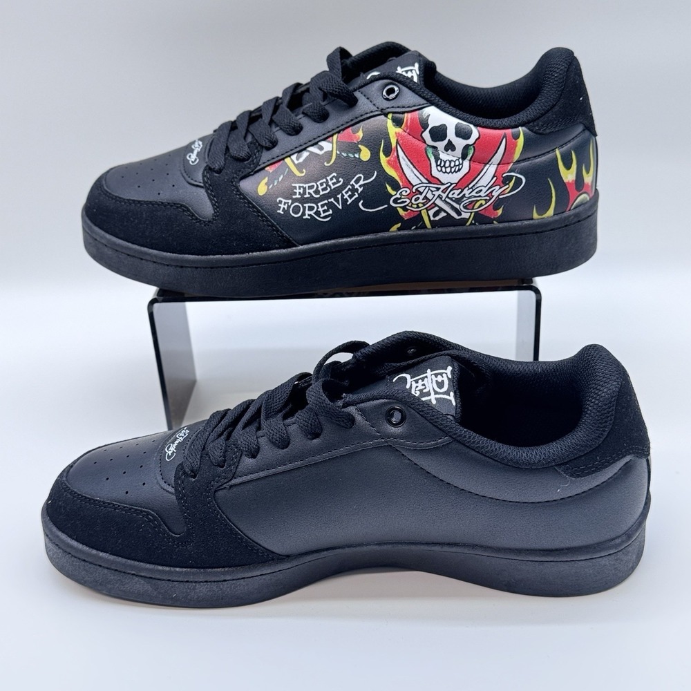 Size 9M- Ed Hardy Skull Flame Sneakers Men Tattoo Graphic Shoes